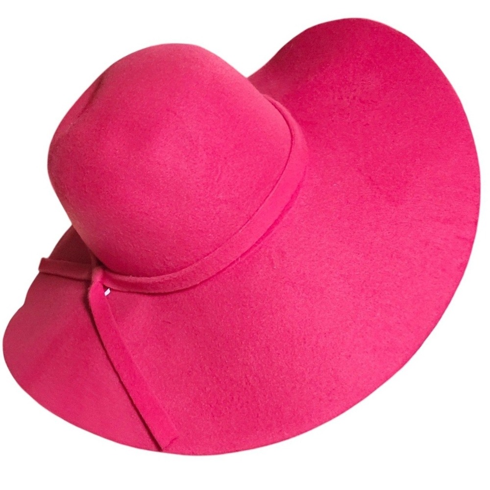 Red Wide Brim Fedora Hat Felt Bow Accent 22" circumference for head, 15" wide  7